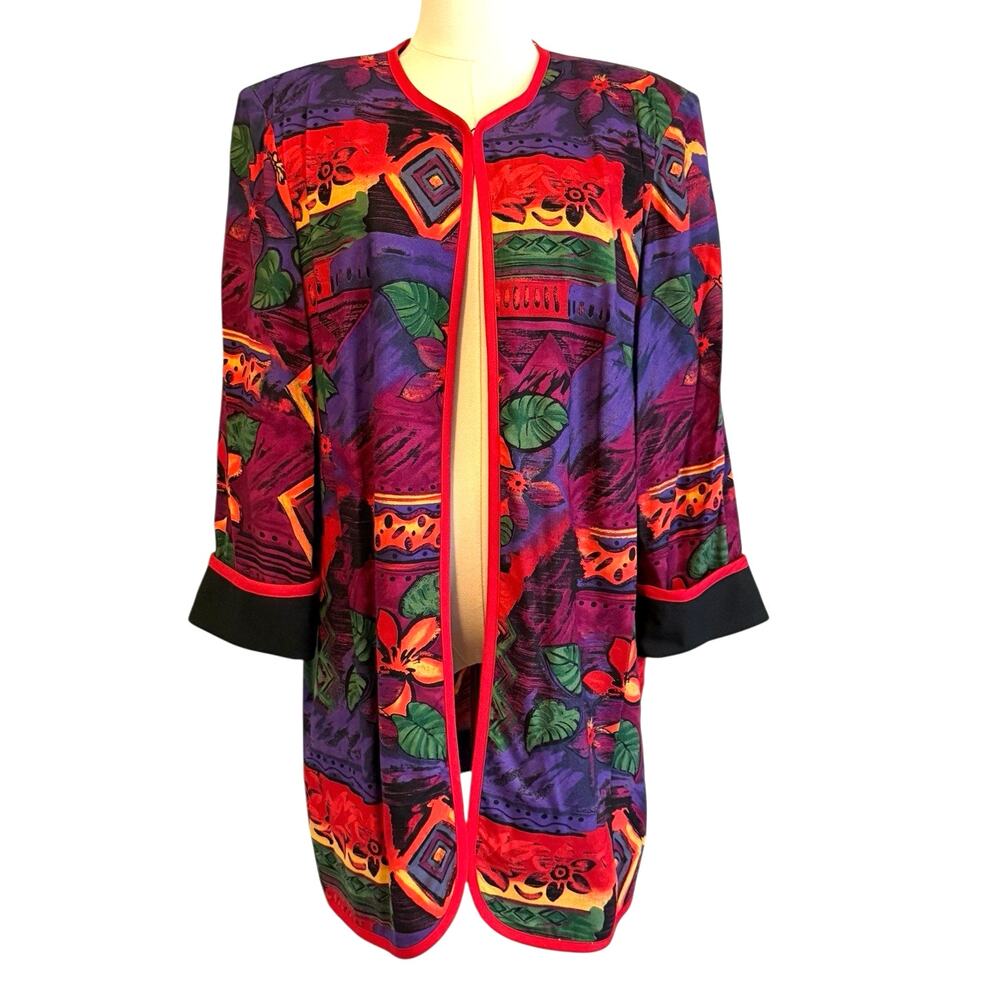 Vintage Womens ART TO WEAR Jacket Tropical Vibrant Statement‎ Maximalist Size 14